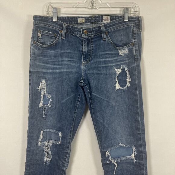 AG Adriano Goldschmied Jeans Stilt Roll-Up Cigarette Leg Distressed Blue - Picture 2 of 11